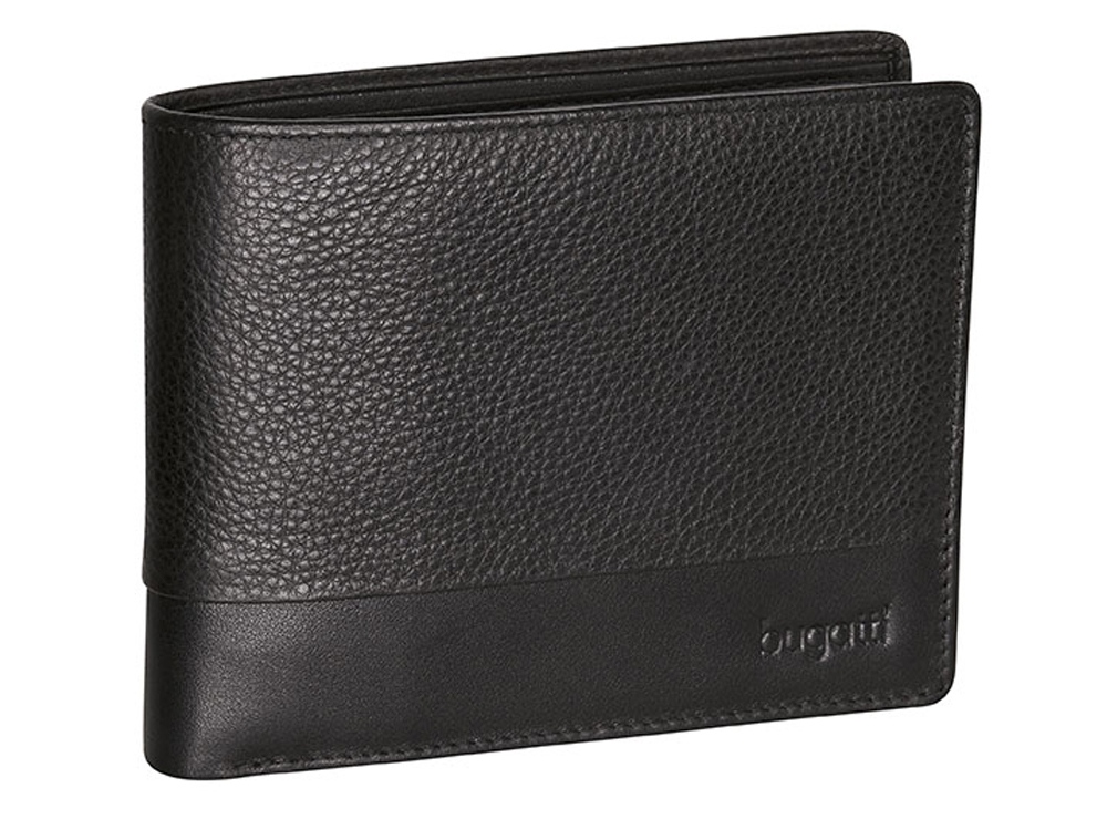Портмоне BUGATTI АТЛАНТА | ATLANTA, чёрное, натуральная воловья кожа, 10,5х1х9 см