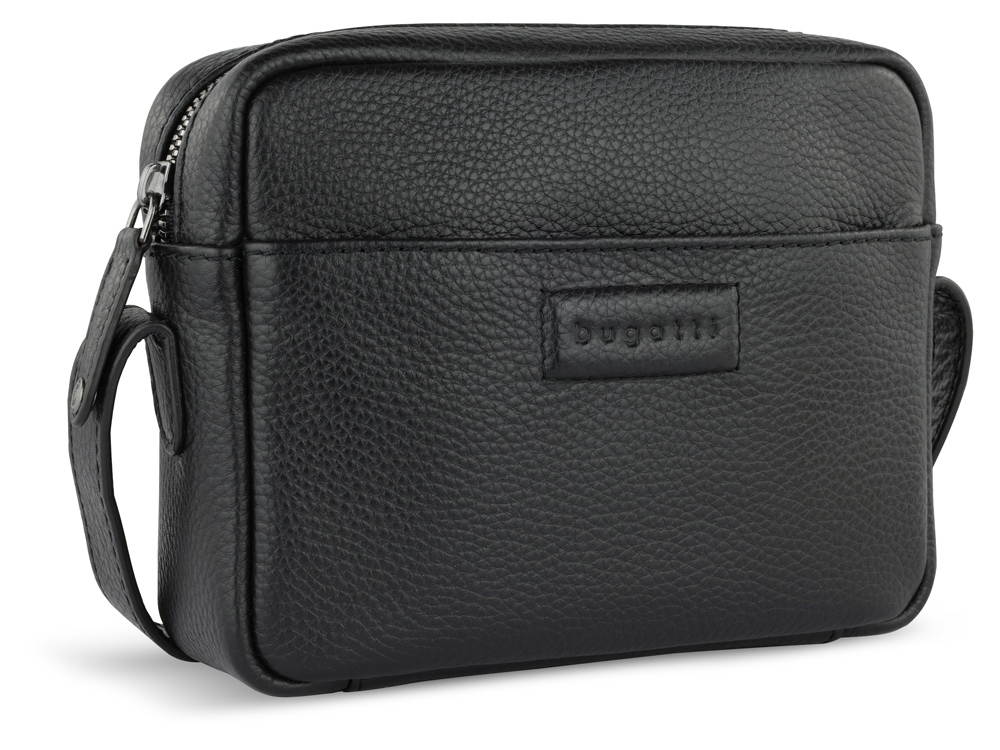 Сумка кросс-боди женская BUGATTI ЭЛЬЗА | ELSA, чёрная, воловья кожа/полиэстер, 19х5,5х14 см