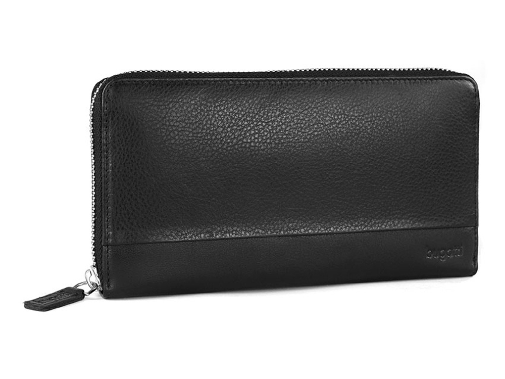 Кошелёк BUGATTI АТЛАНТА | ATLANTA, на молнии, чёрный, натуральная воловья кожа, 19,5х2,5х10,5 см