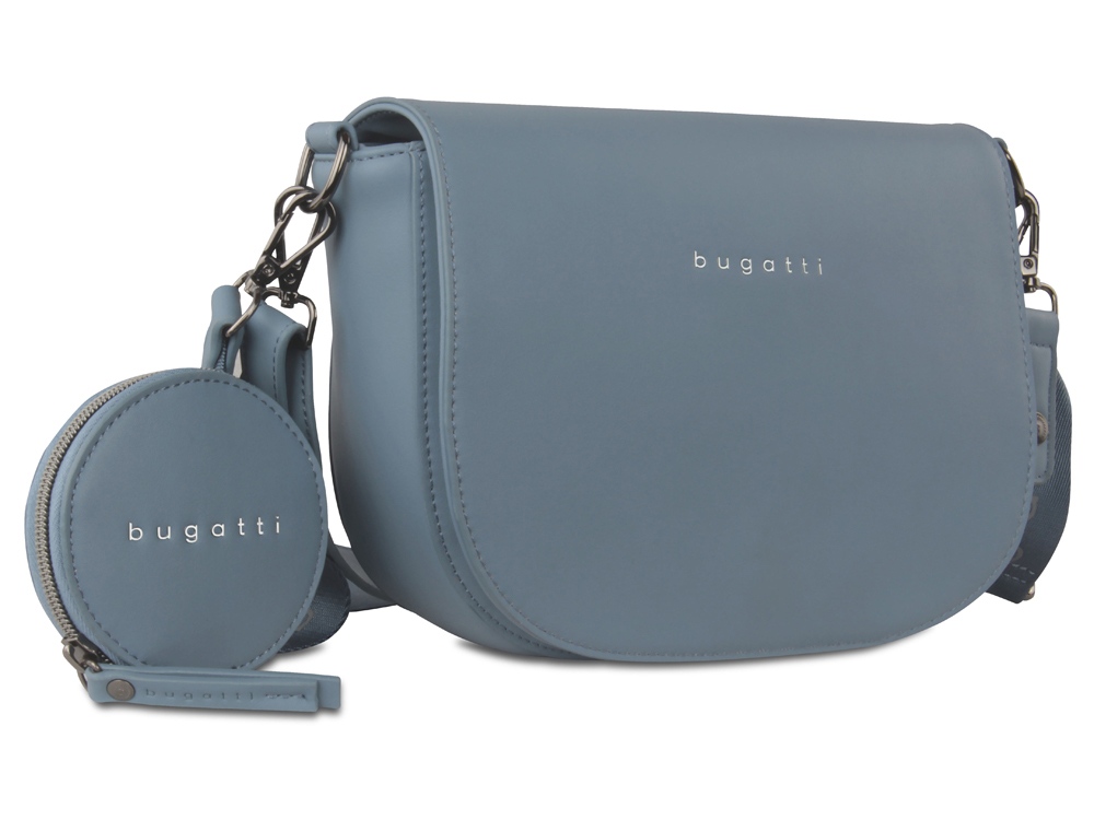 Сумка наплечная женская BUGATTI АЛМАТА | ALMATA, с кошельком, голубая, полиуретан, 27х6х18,5 см