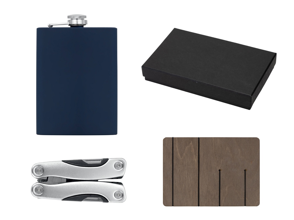Набор с мультитулом и фляжкой Путешественник 2.0., темно-синий