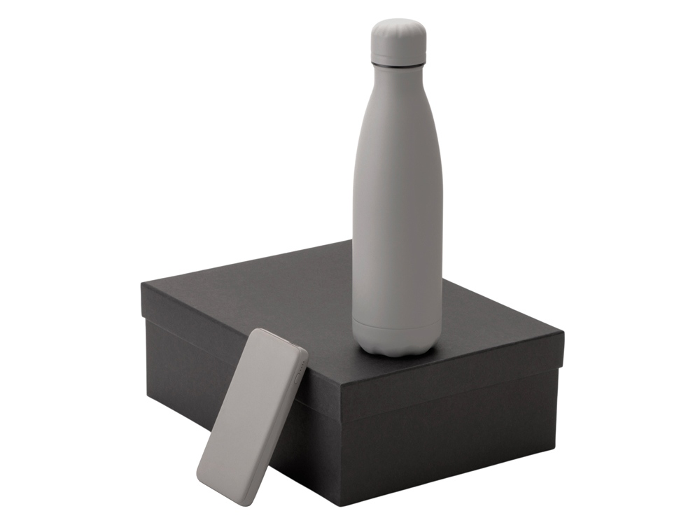 Подарочный набор с термобутылкой и повербанком С2, серый