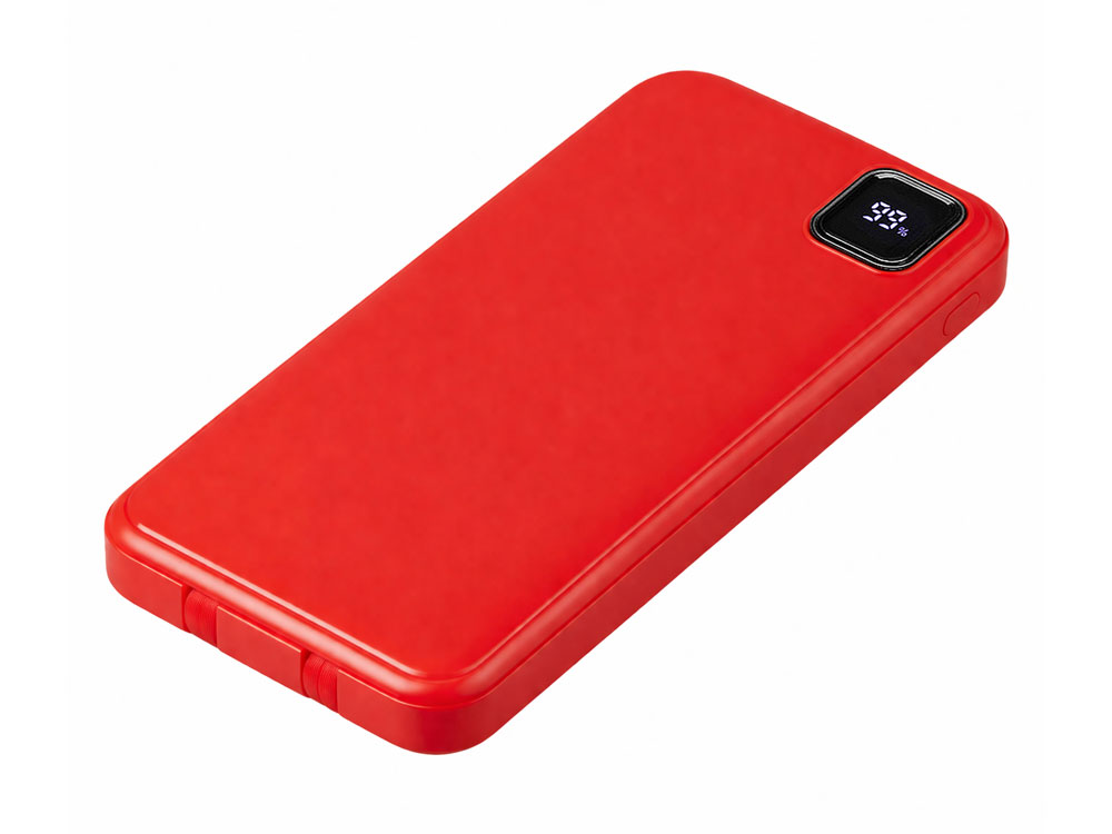 Внешний аккумулятор со встроенными кабелями Фрэйм, 10000мач, красный